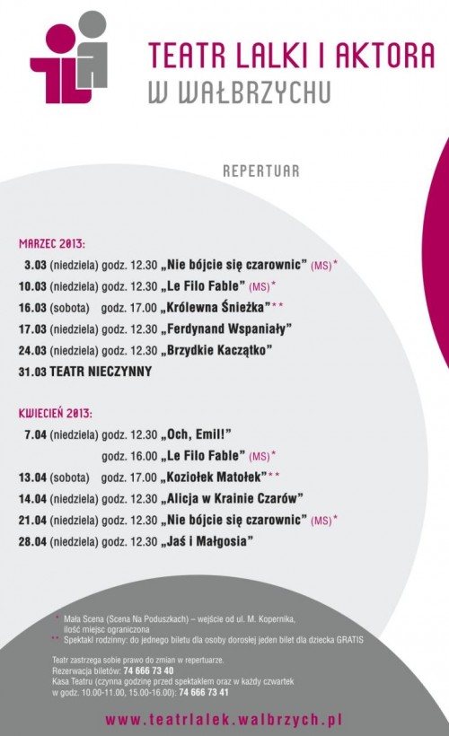 Teatr Lalki i Aktora - repertuar na marzec i kwiecień 2013
